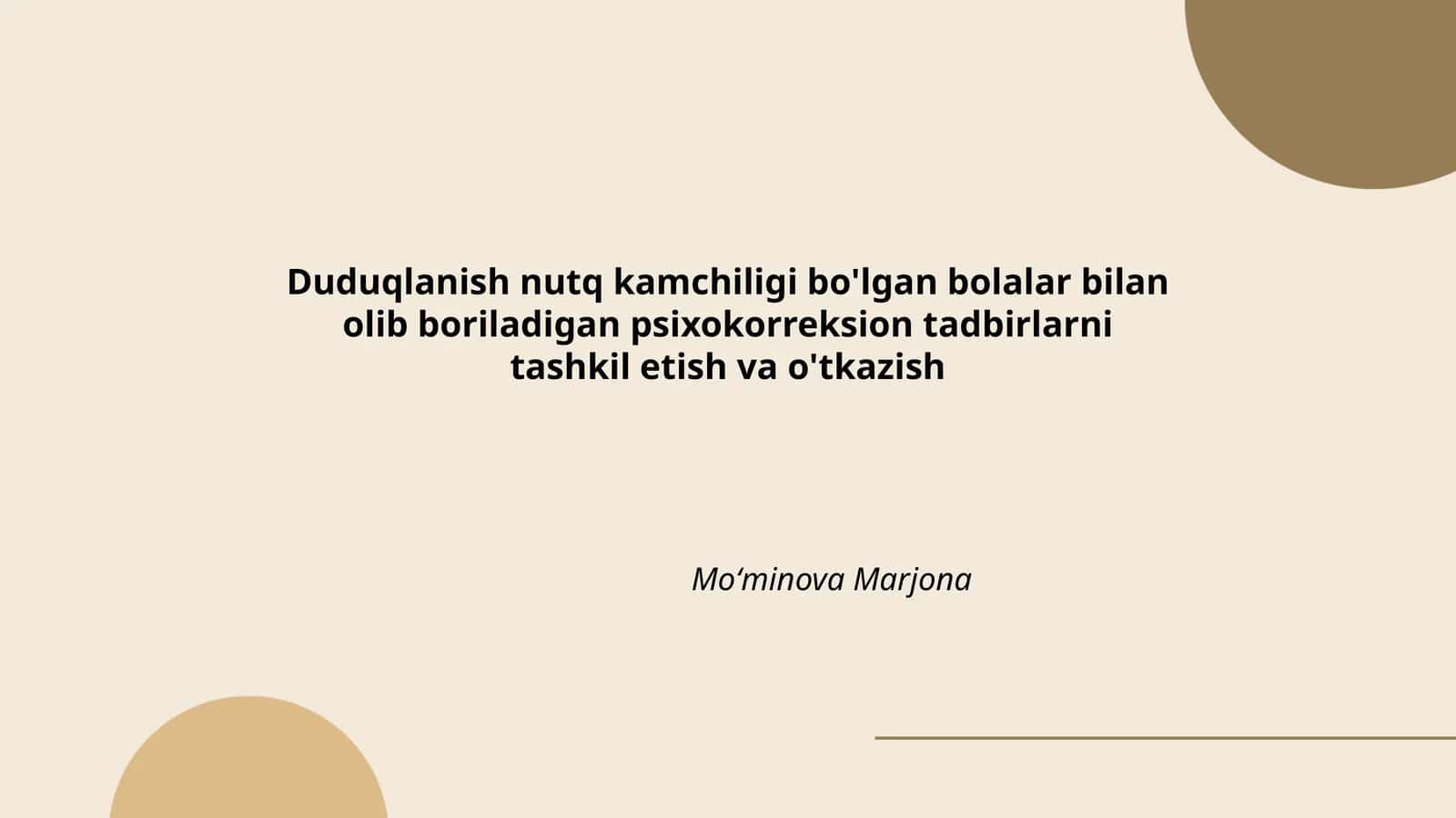 Duduqlanish nutq kamchiligi bo'lgan bolalar bilan olib boriladigan psixokorreksion tadbirlarni tashkil etish va o'tkazish