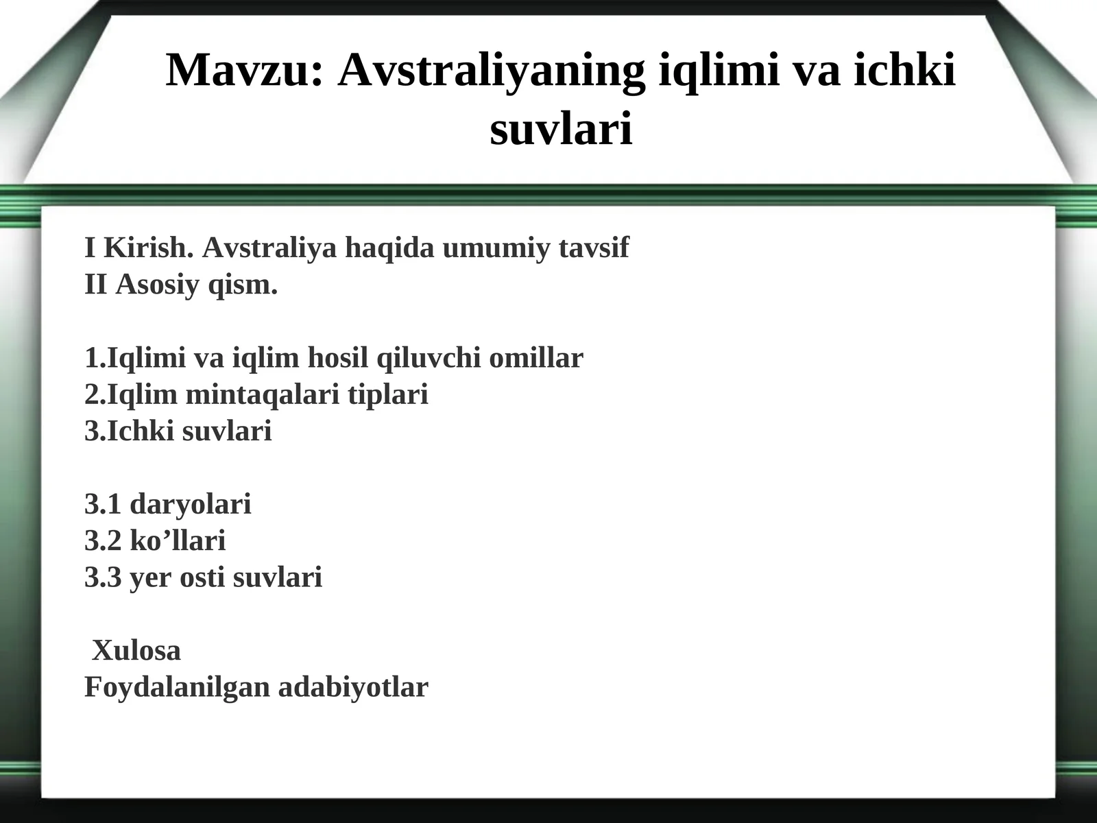 Avstraliyaning iqlimi va ichki suvlari