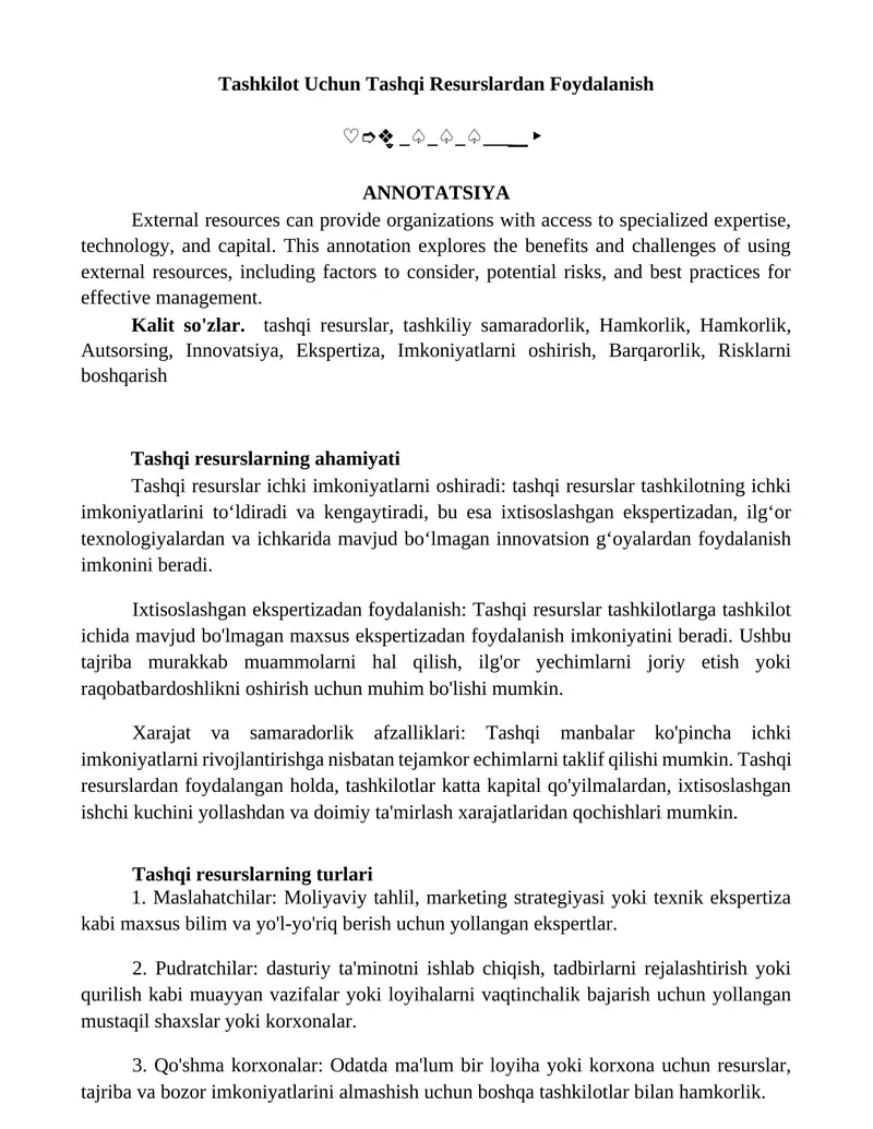 Tashkilot Uchun Tashqi Resurslardan Foydalanish