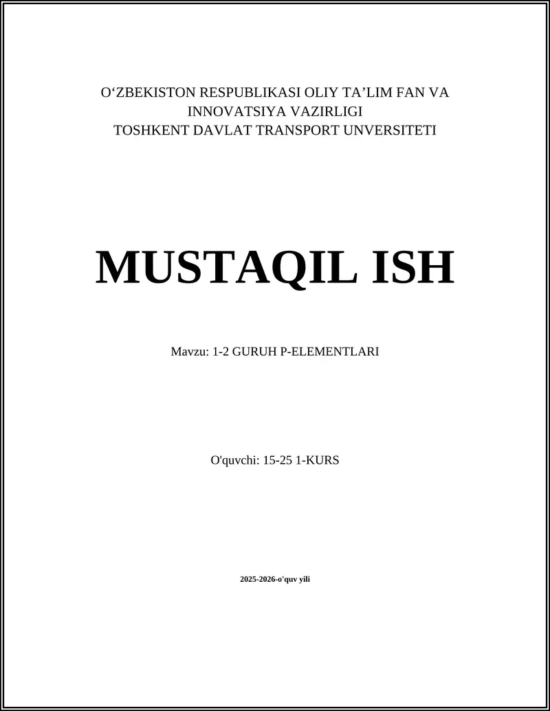 1-2 GURUH P-ELEMENTLARI