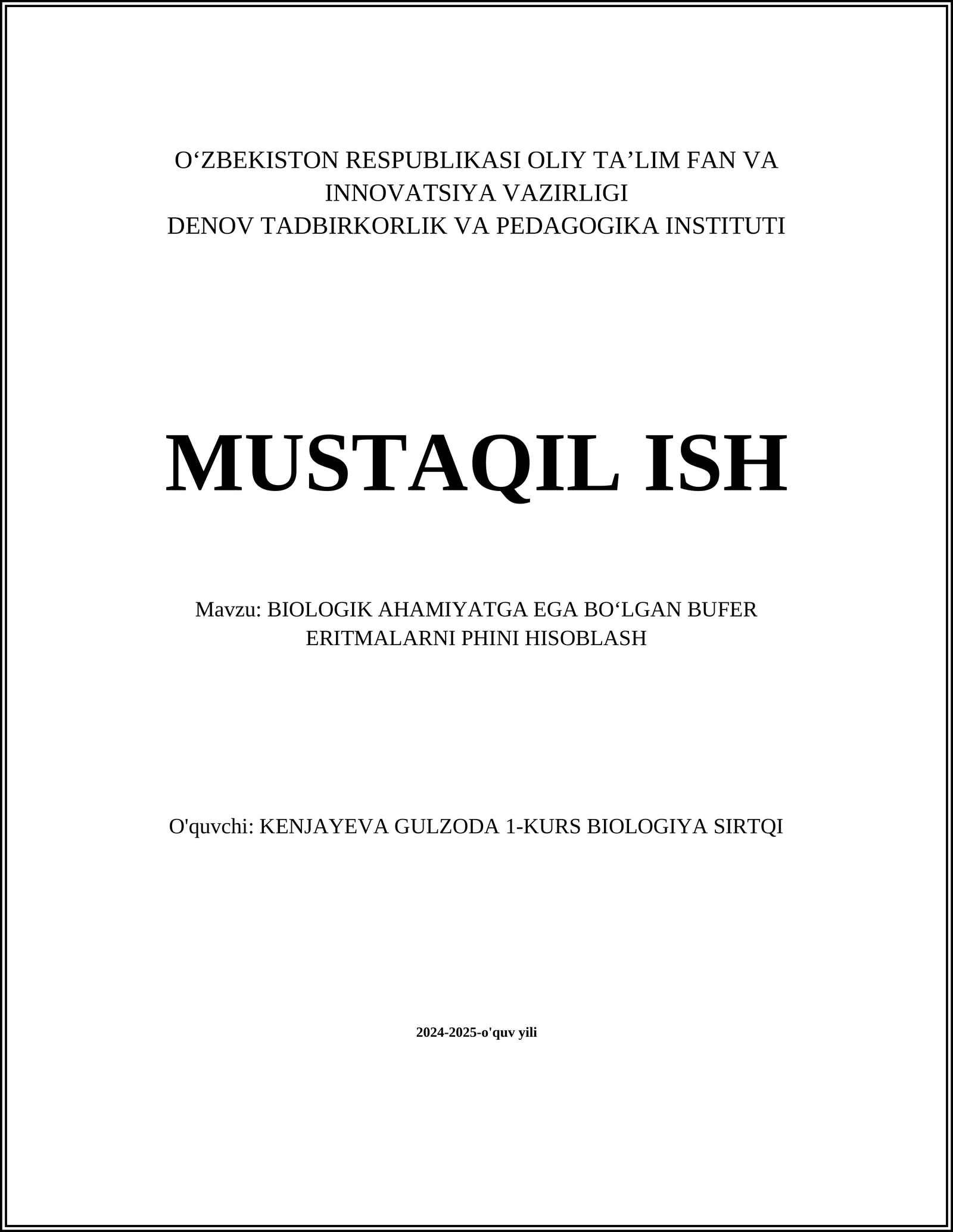 BIOLOGIK AHAMIYATGA EGA BOʻLGAN BUFER ERITMALARNI PHINI HISOBLASH