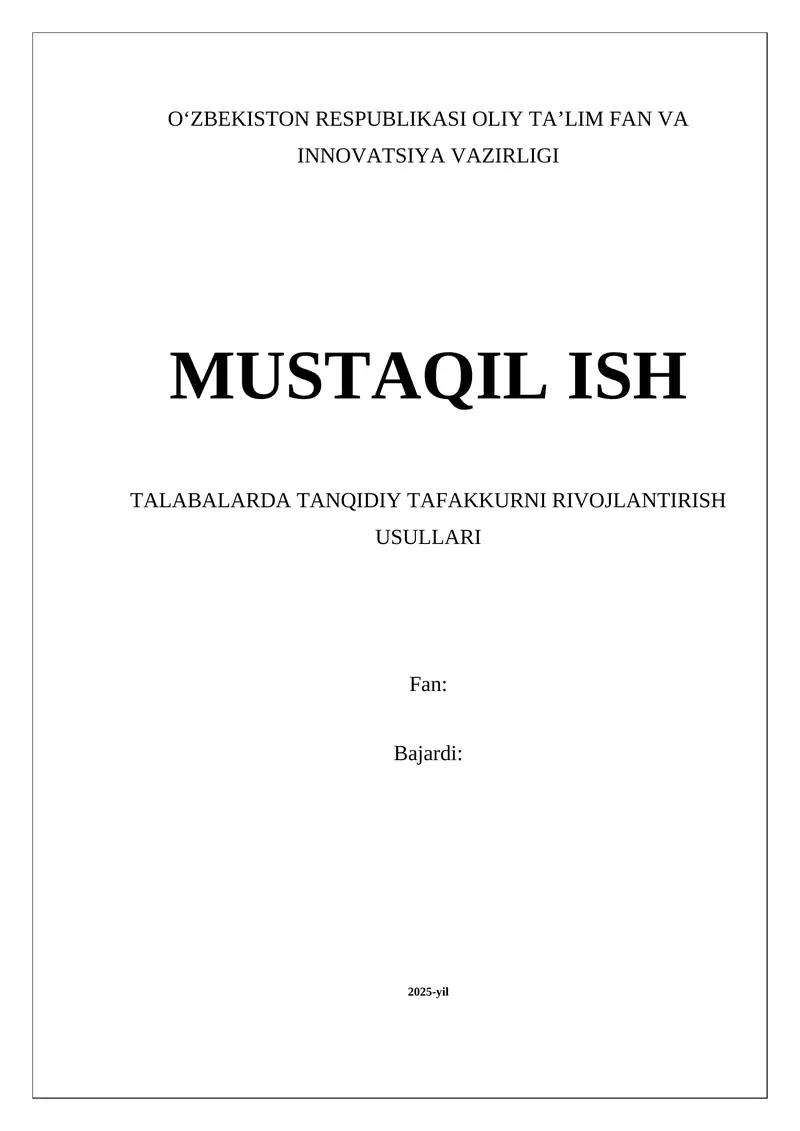 Tanqidiy Tafakkurni Rivojlantirish Usullari