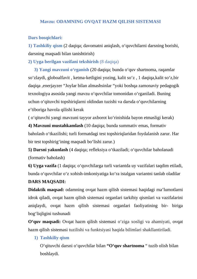 ODAMNING OVQAT HAZM QILISH SISTEMASI