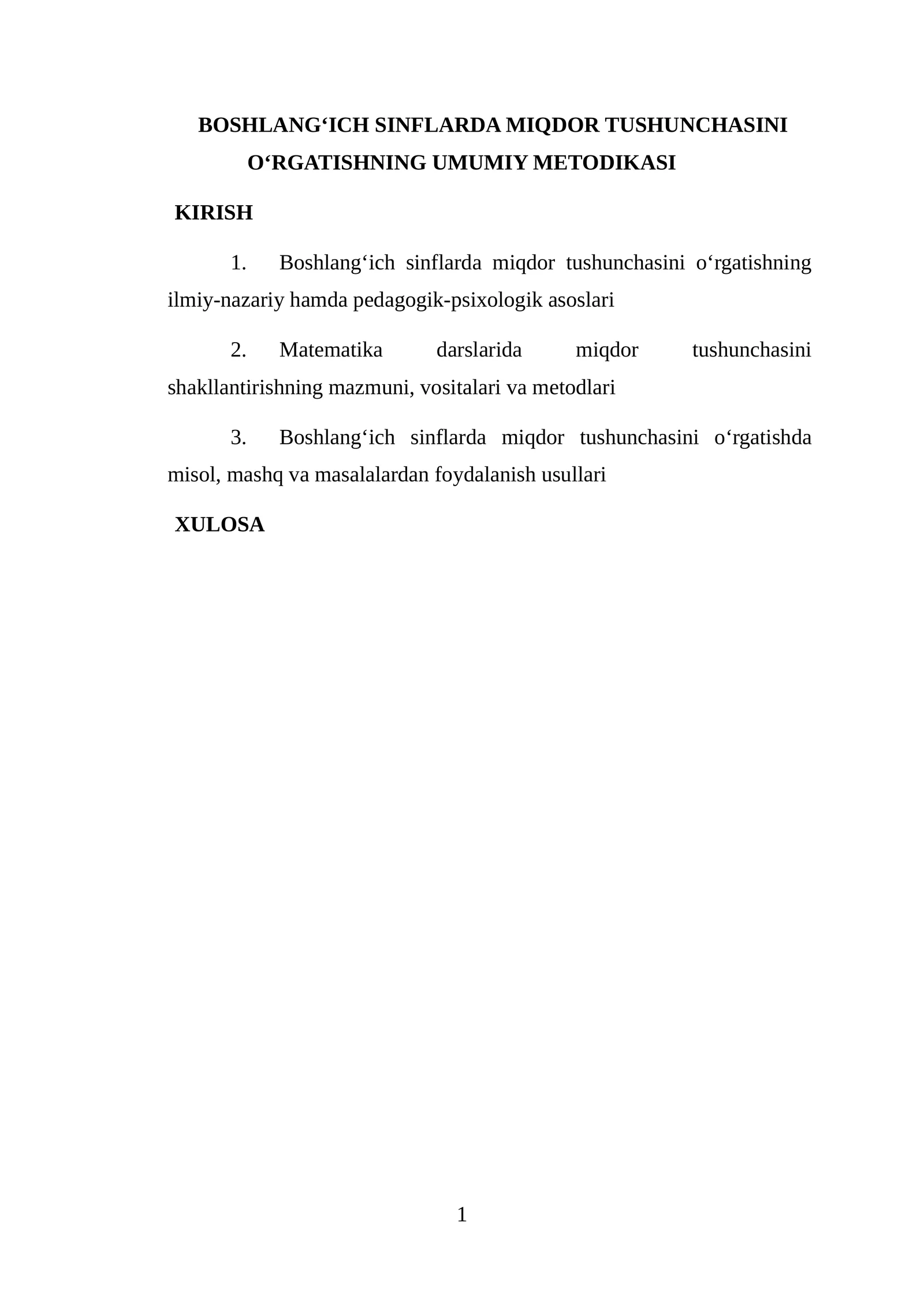 Boshlang‘ich sinflarda miqdor tushunchasini o‘rgatishning umumiy metodikasi