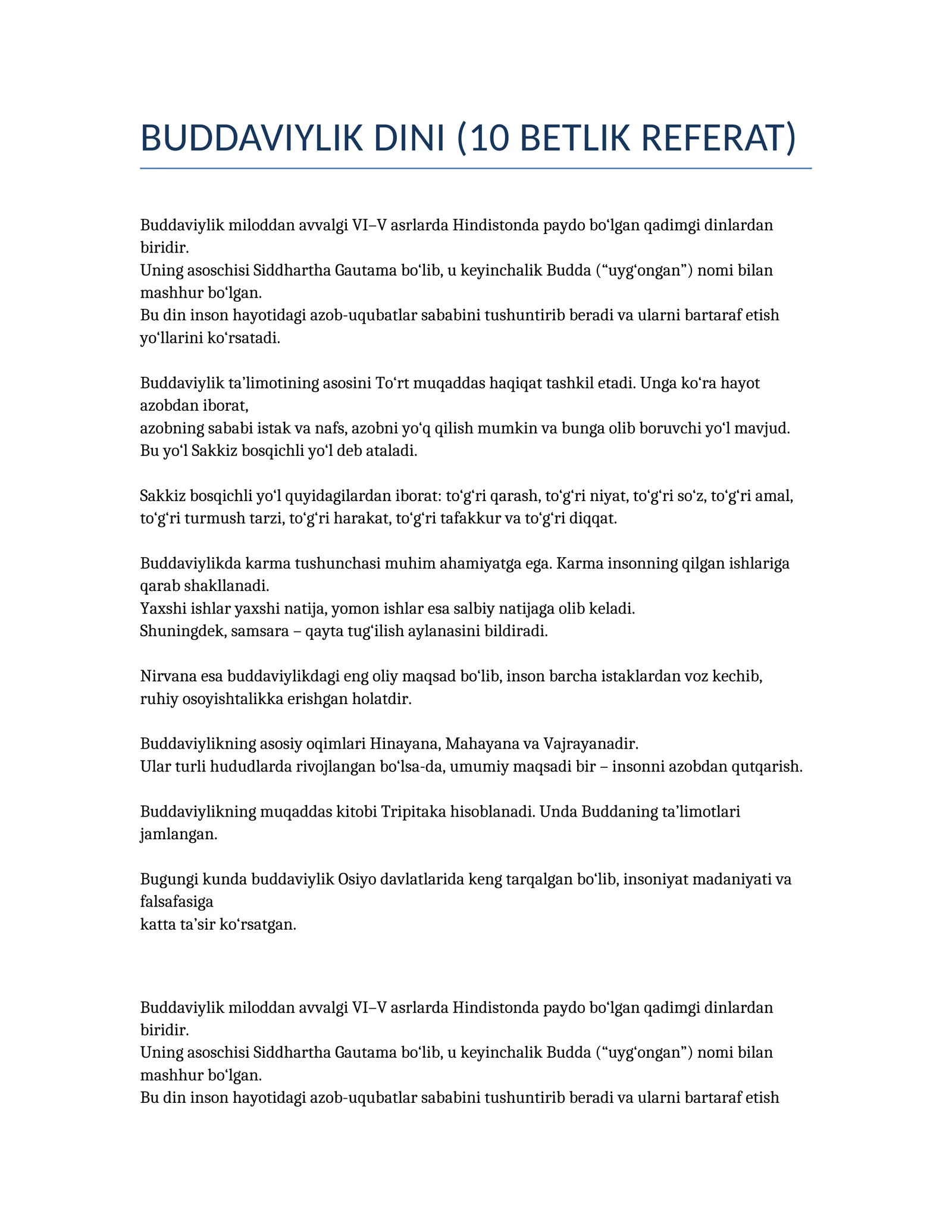BUDDAVIYLIK DINI (10 BETLIK REFERAT)