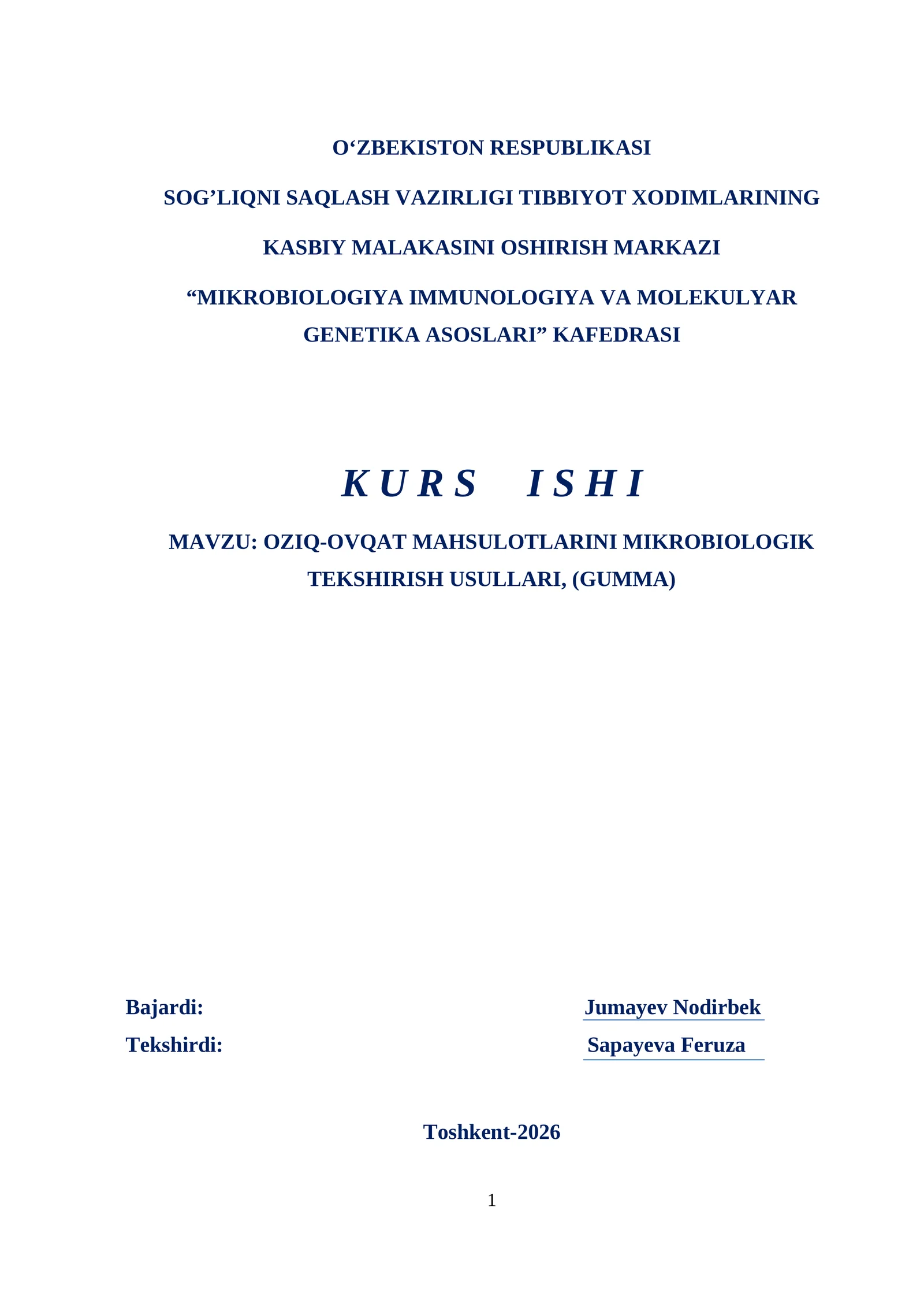 Oziq ovqat  mahsulotlarini mikrobiologik tekshirish usullari