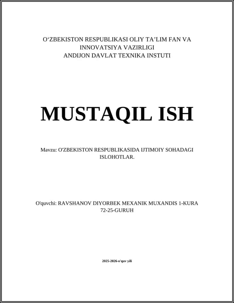 O'ZBEKISTON RESPUBLIKASIDA IJTIMOIY SOHADAGI ISLOHOTLAR