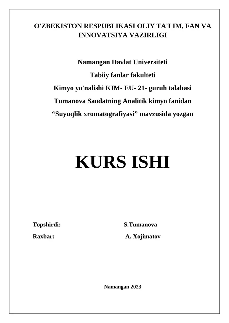 Suyuqlik xromatografiyasi KURS ISHI