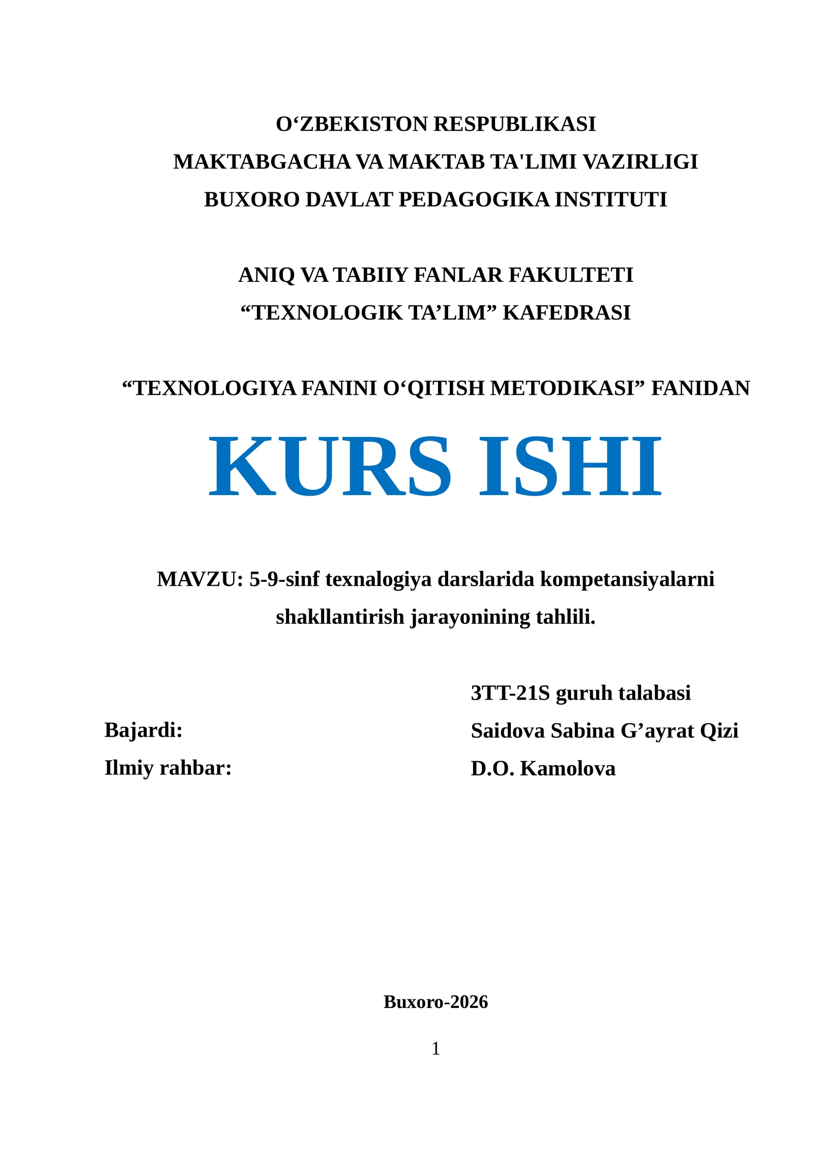TEXNOLOGIK TA’LIM