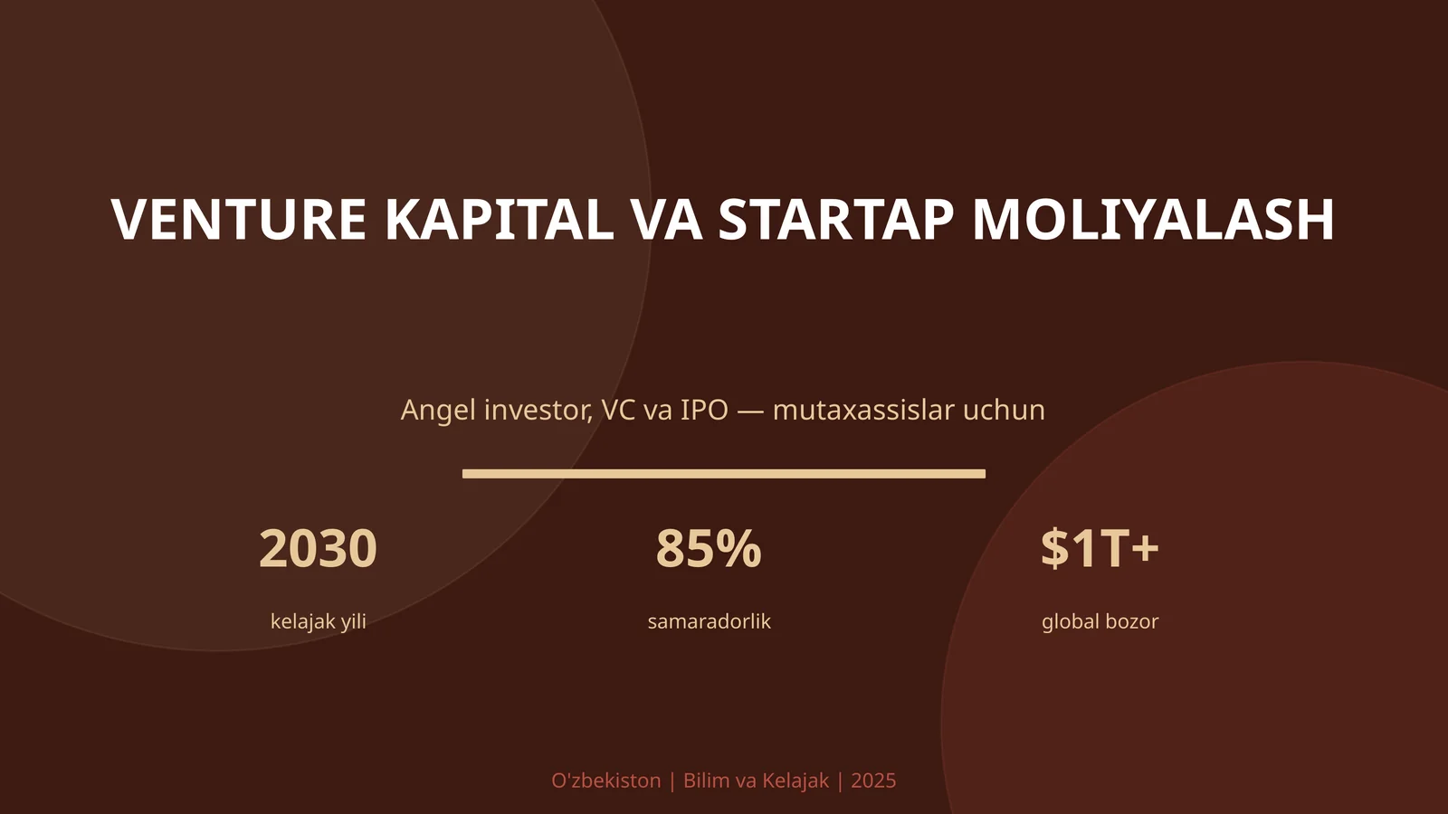 VENTURE KAPITAL VA STARTAP MOLIYALASH
