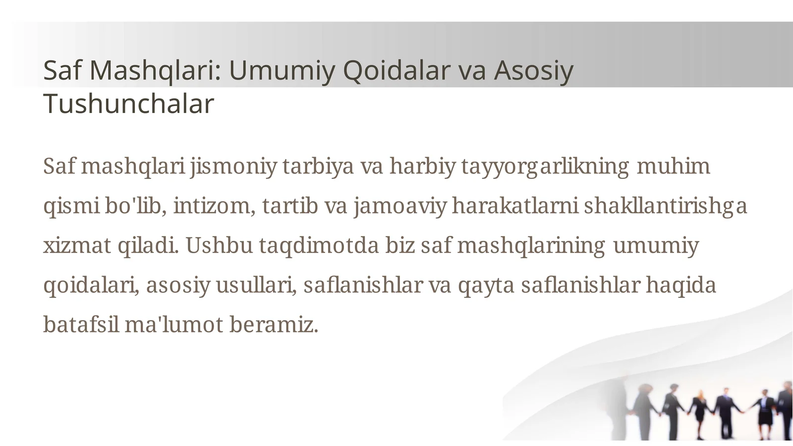 Saf Mashqlari: Umumiy Qoidalar va Asosiy Tushunchalar
