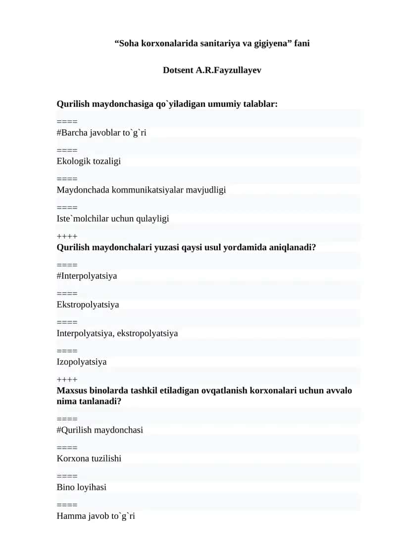 Soha korxonalarida sanitariya va gigiyena fani