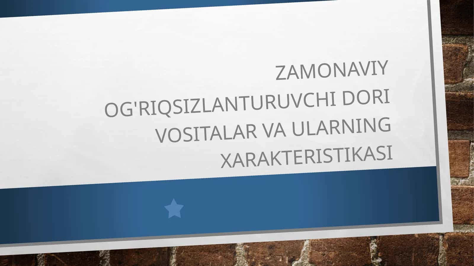 Zamonaviy og'riqsizlantiruvchi dori vositalar va ularning xarakteristikasi