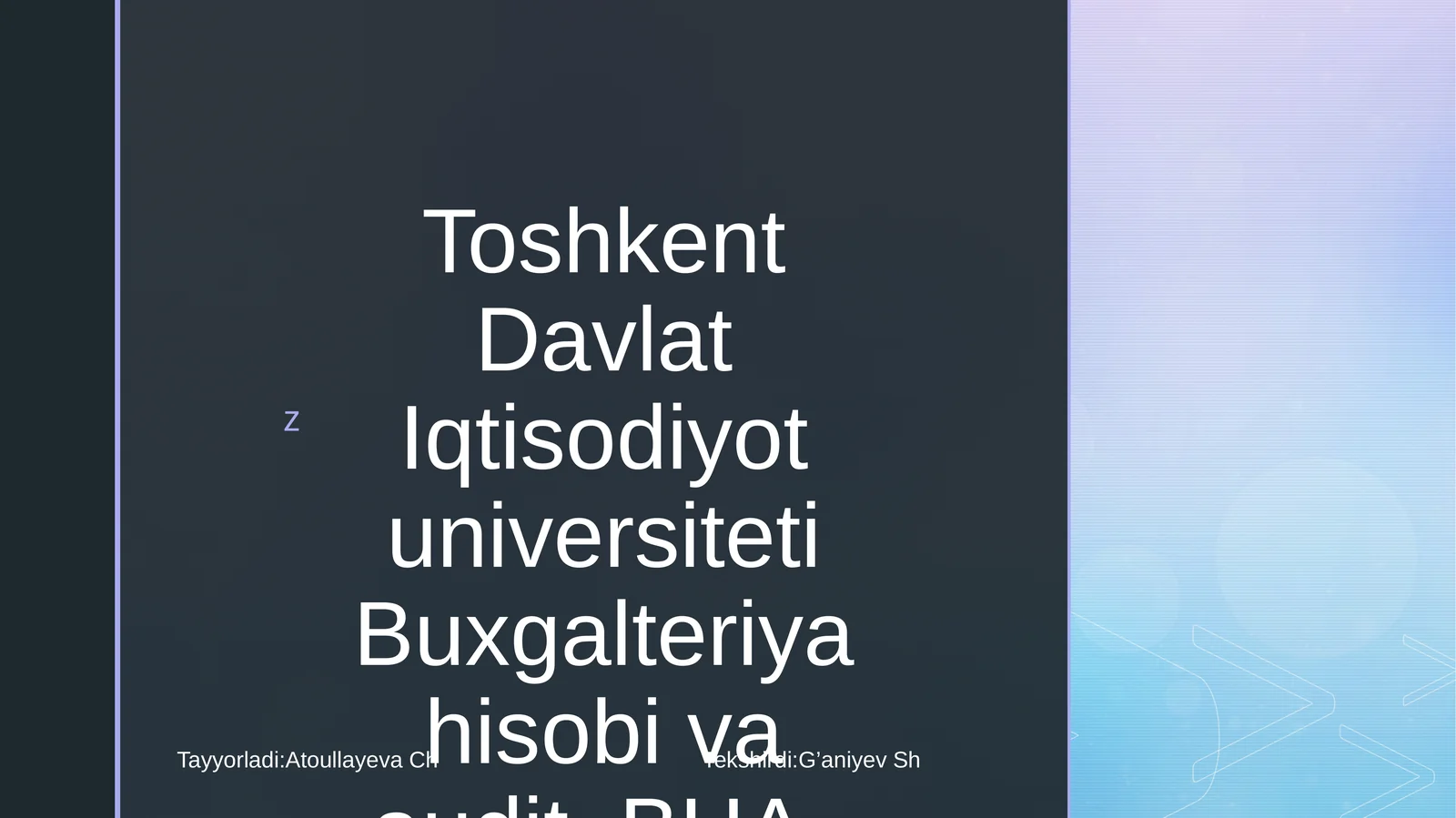 Davlat sektorida buxgalteriya hisobi fanidan “Davlat maqsadli va boshqa budjetdan tashqari jamg’armalari bo’yicha moliyaviy natijalari hisobi“ mavzusida taqdimoti