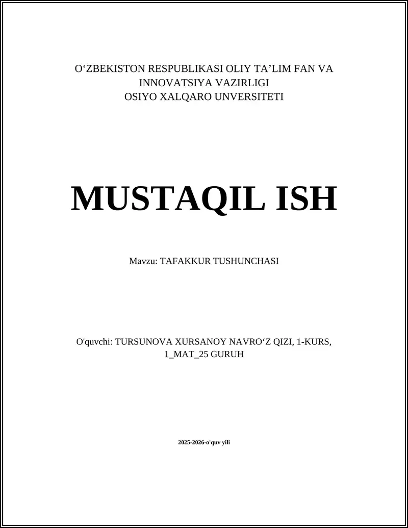 TAFAKKUR TUSHUNCHASI