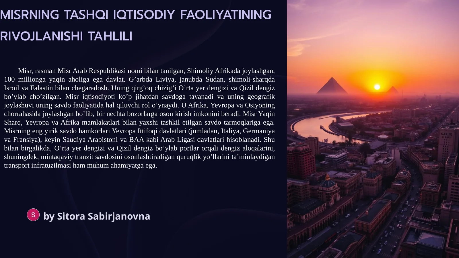 MISRNING TASHQI IQTISODIY FAOLIYATINING RIVOJLANISHI TAHLILI