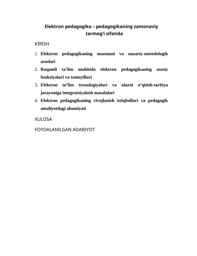 Elektron pedagogika – pedagogikaning zamonaviy tarmog‘i sifatida