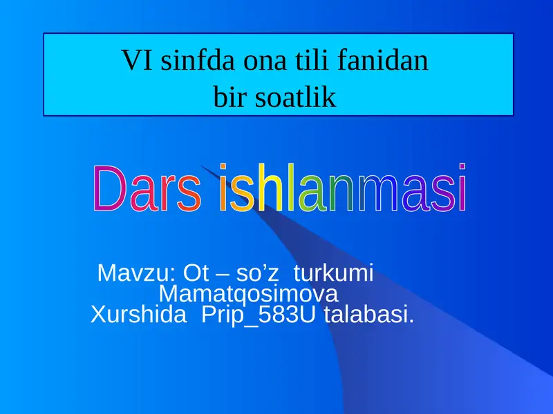 Ot – so’z turkumi