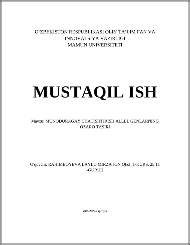 MONODURAGAY CHATISHTIRISH ALLEL GENLARNING ÕZARO TASIRI