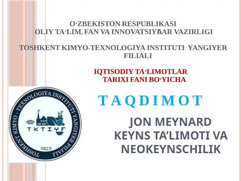 Jon Meynard Keyns ta'limoti va neokeynschilik