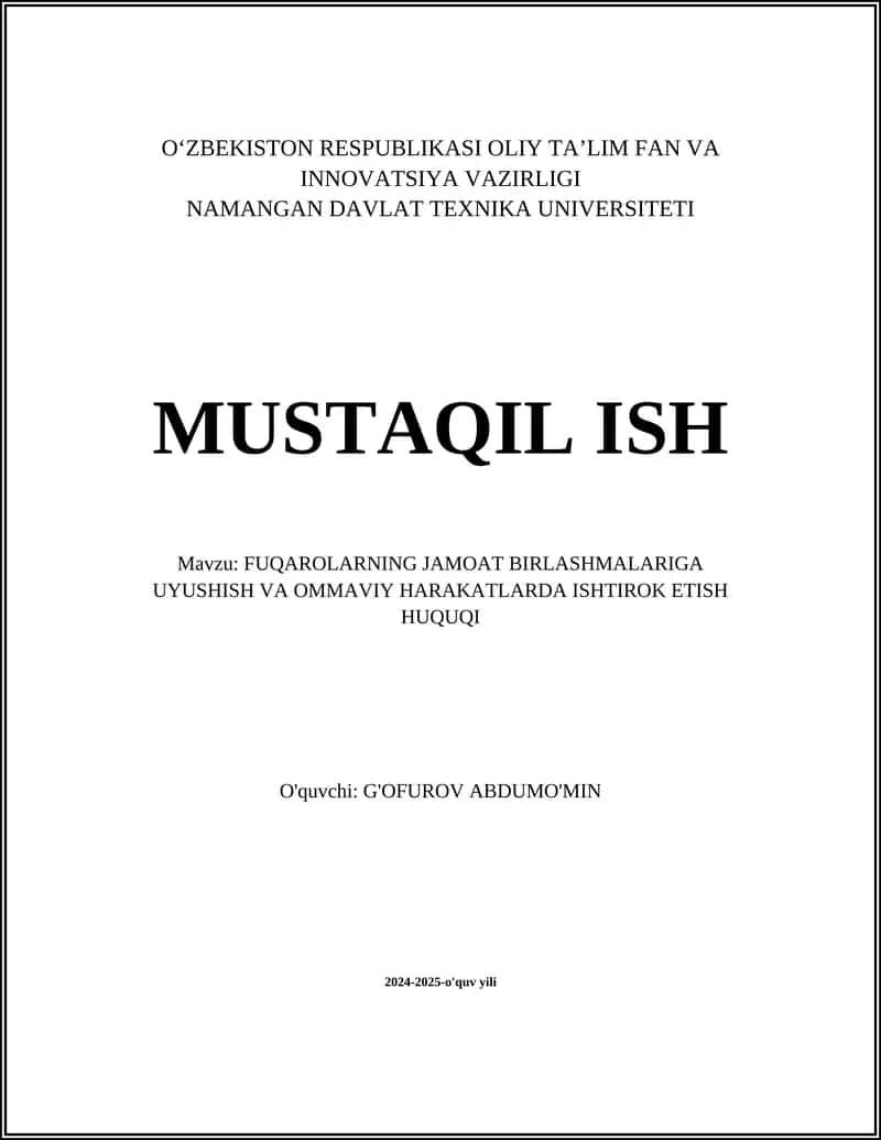 FUQAROLARNING UYUSHISH ERKINLIGI