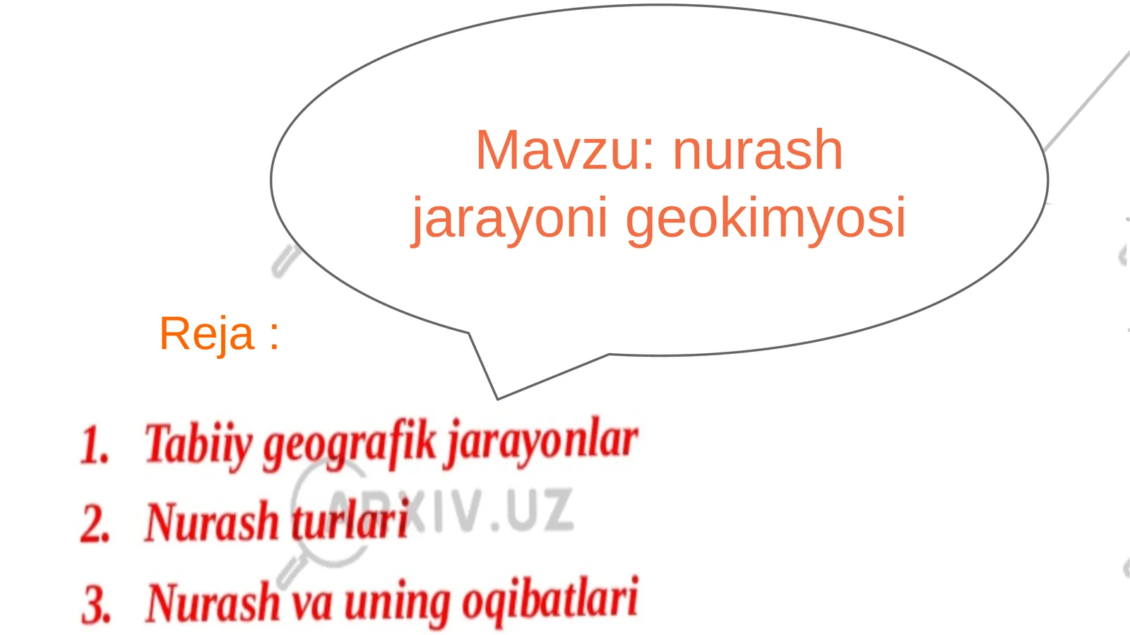 nurash jarayoni geokimyosi