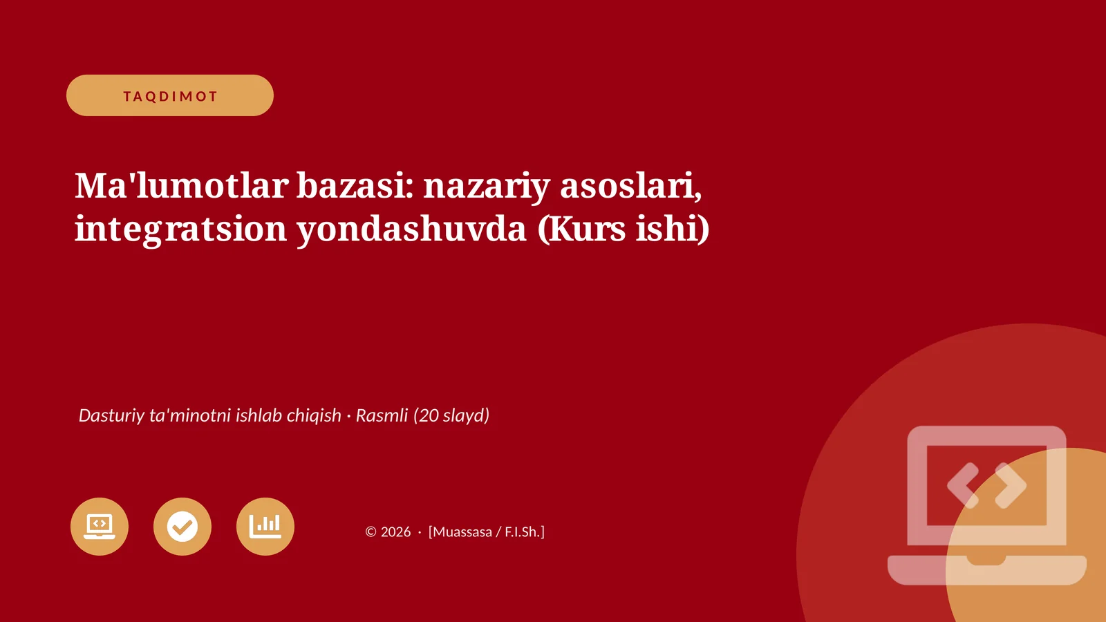 Ma'lumotlar bazasi: nazariy asoslari, integratsion yondashuvda (Kurs ishi)