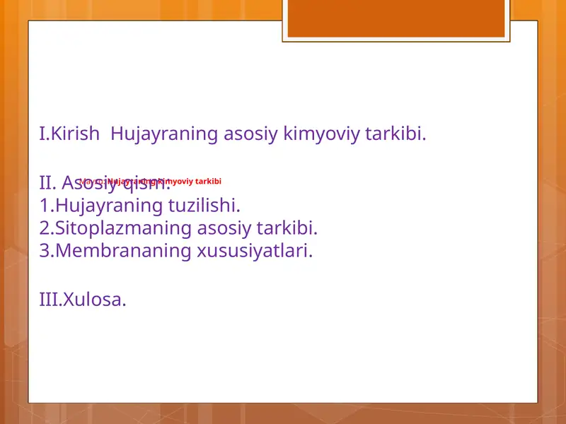 hujayraning kimyoviy tarkibi