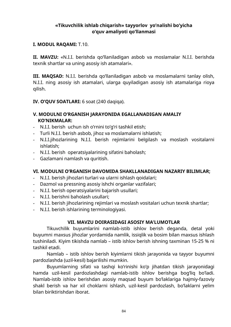 N.I.I. berish asbob va moslamalar