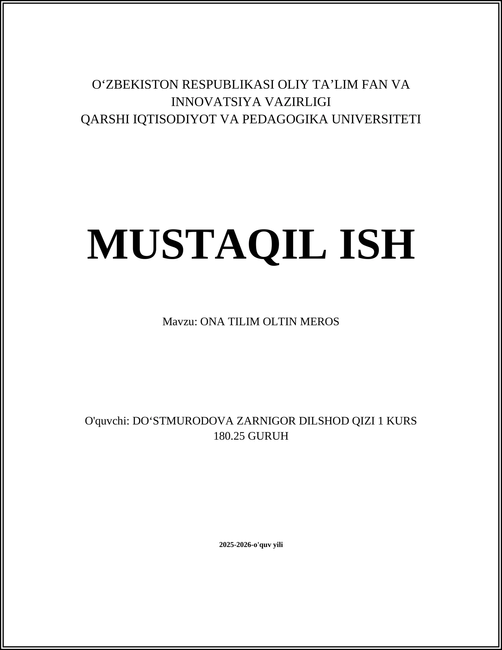 ONA TILIM OLTIN MEROS