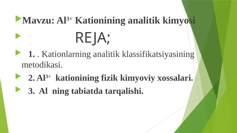 Al3+ Kationining analitik kimyosi