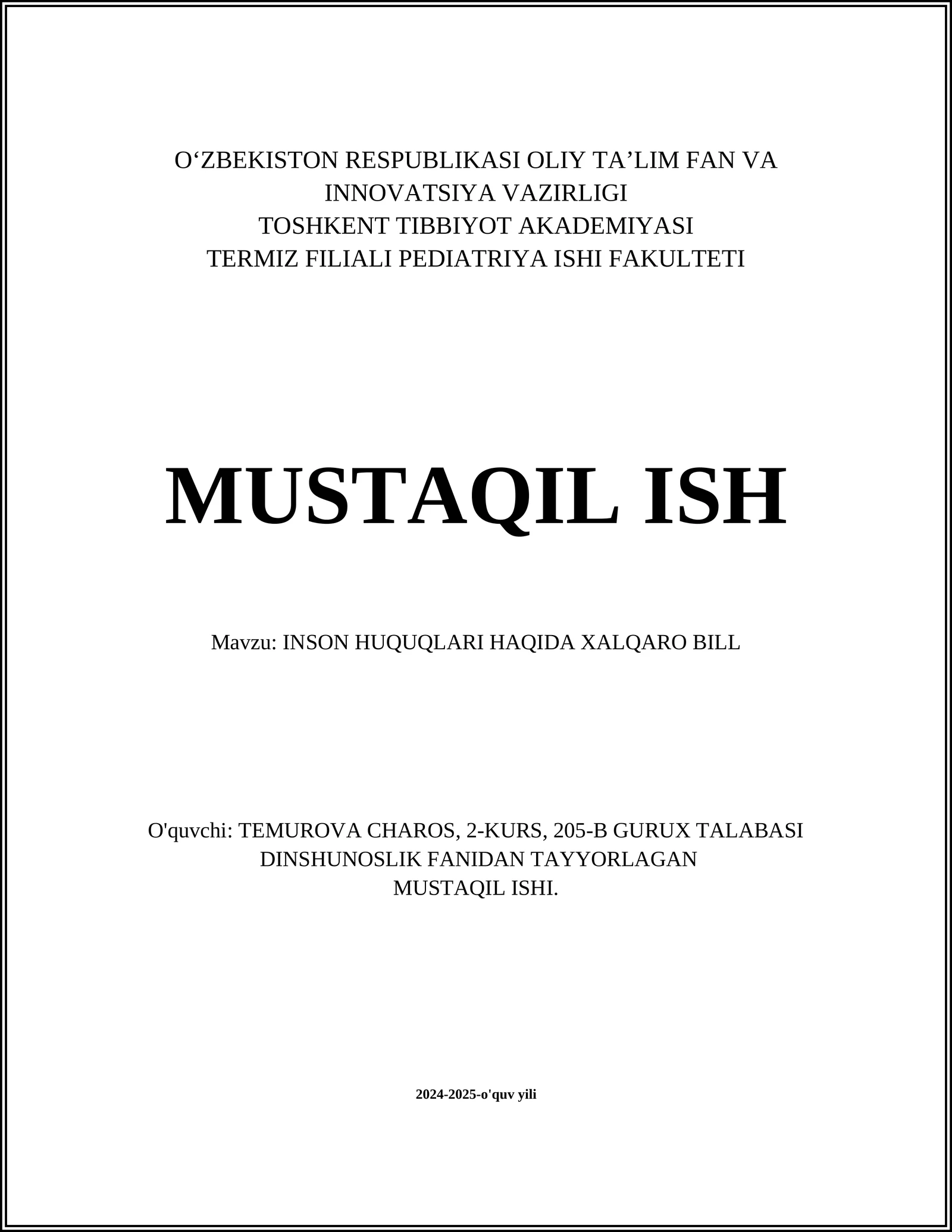 INSON HUQUQLARI HAQIDA XALQARO BILL