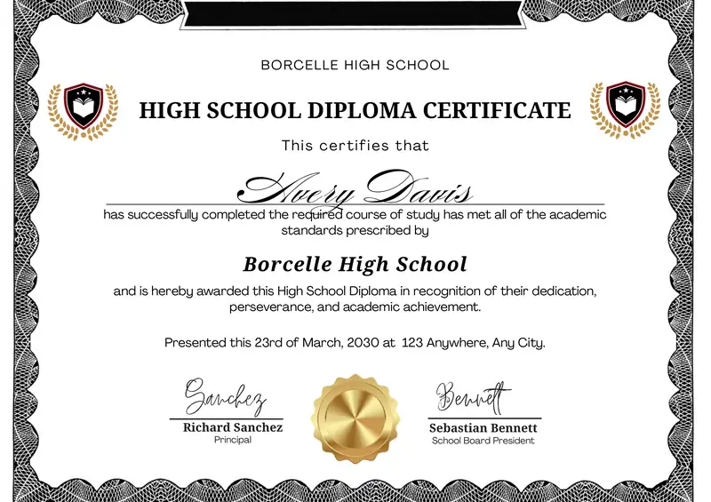 High School Diploma Certificate
