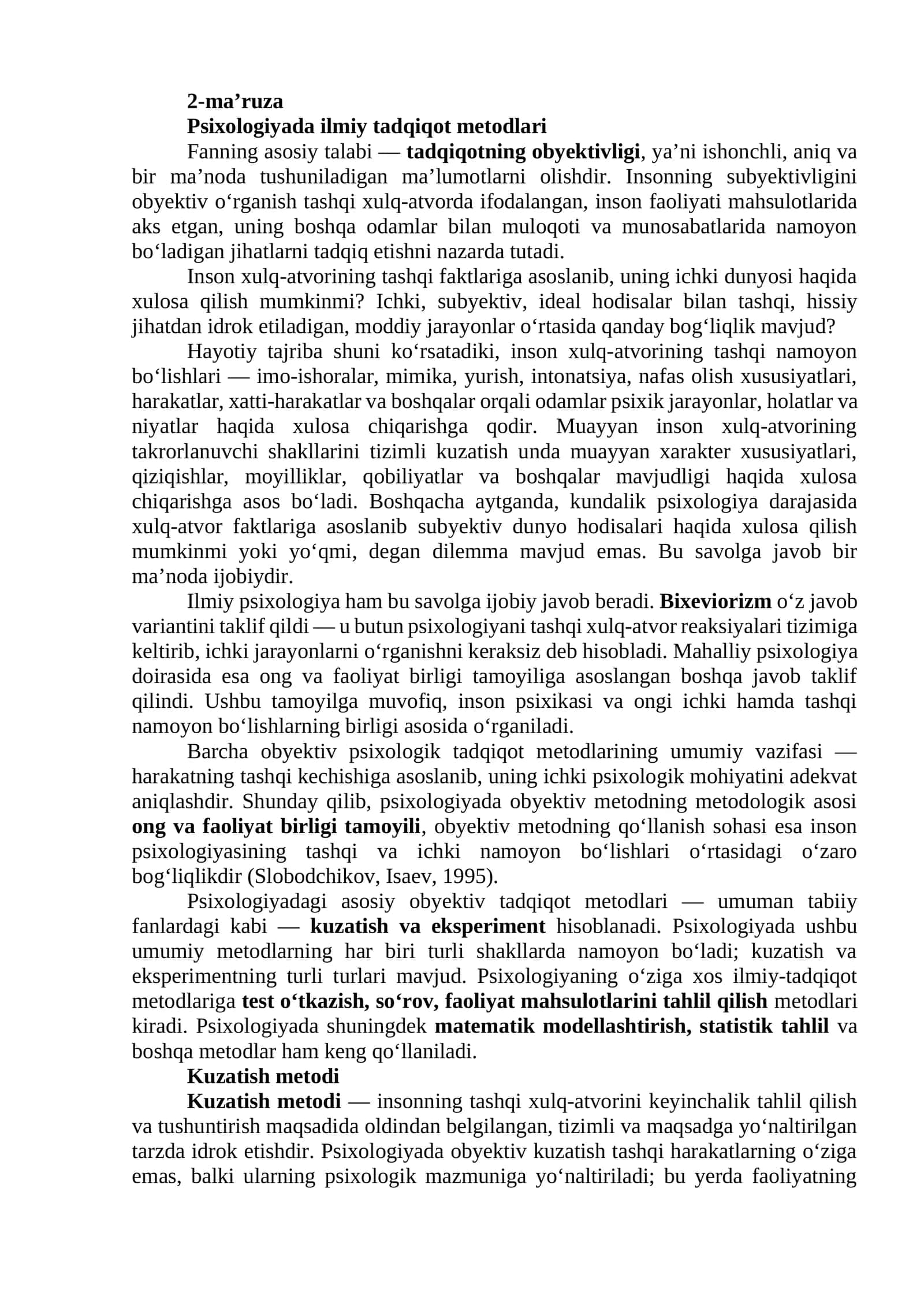 Psixologiyada ilmiy tadqiqot metodlari