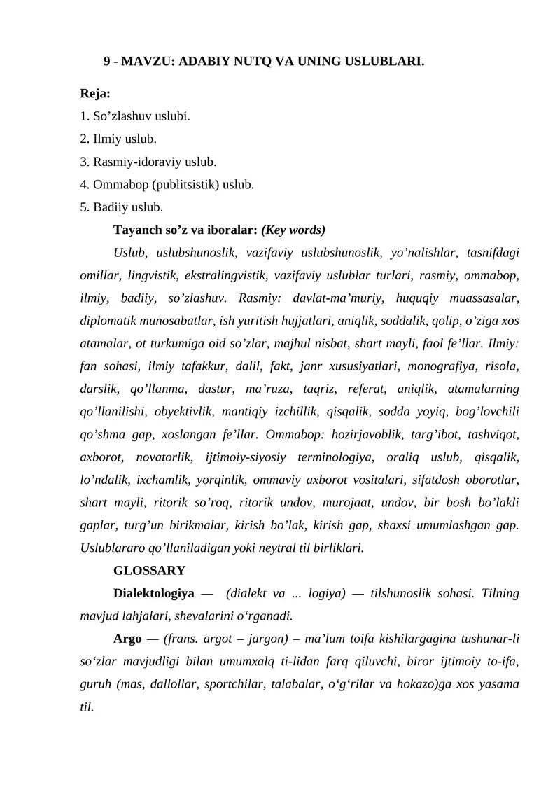 ADABIY NUTQ VA UNING USLUBLARI