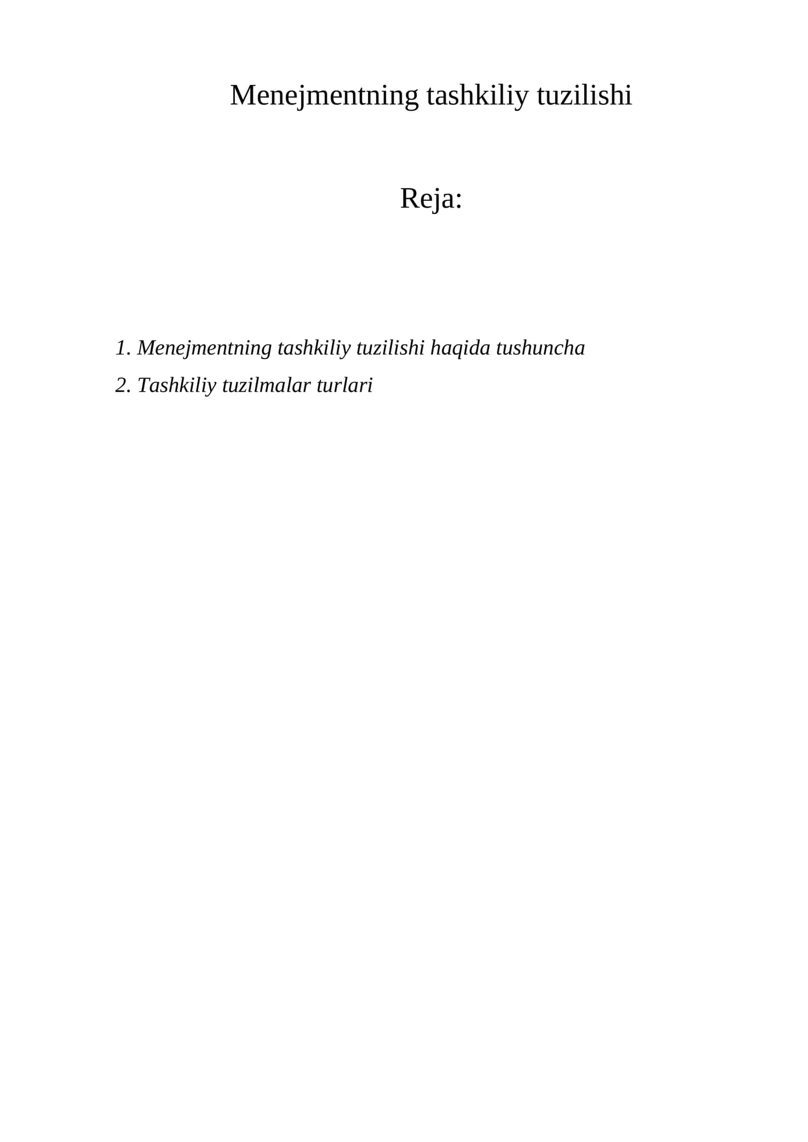 Menejmentning tashkiliy tuzilishi