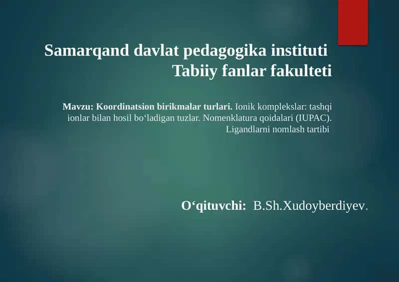 Koordinatsion birikmalar turlari