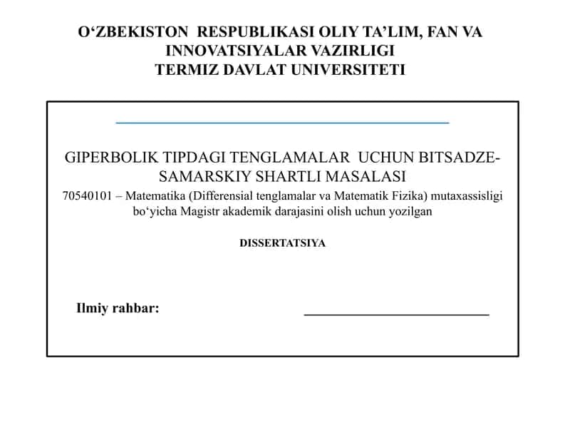 GIPERBOLIK TIPDAGI TENGLAMALAR  UCHUN BITSADZE-SAMARSKIY SHARTLI MASALASI
