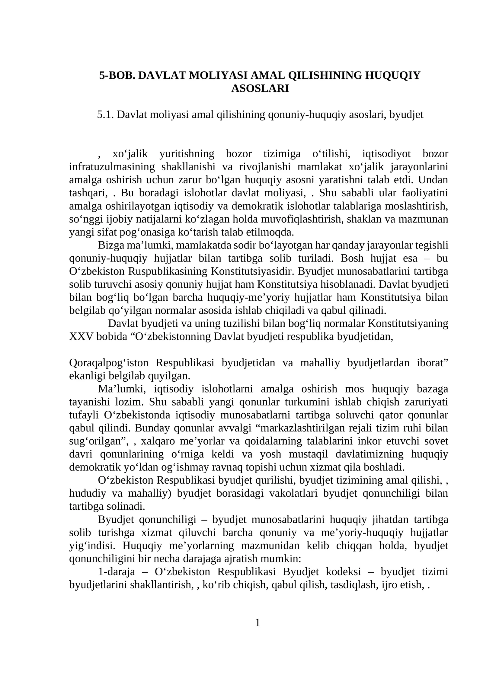 BOB. DAVLAT MOLIYASI AMAL QILISHINING HUQUQIY ASOSLARI