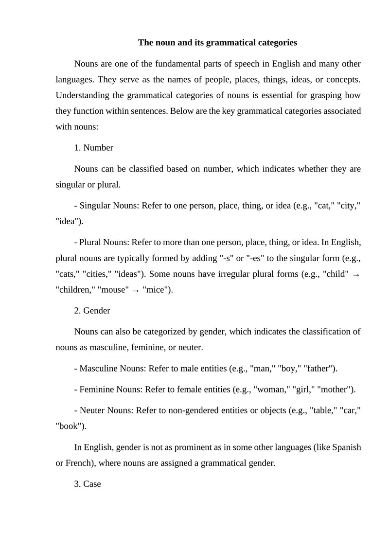 The noun and its grammatical categories