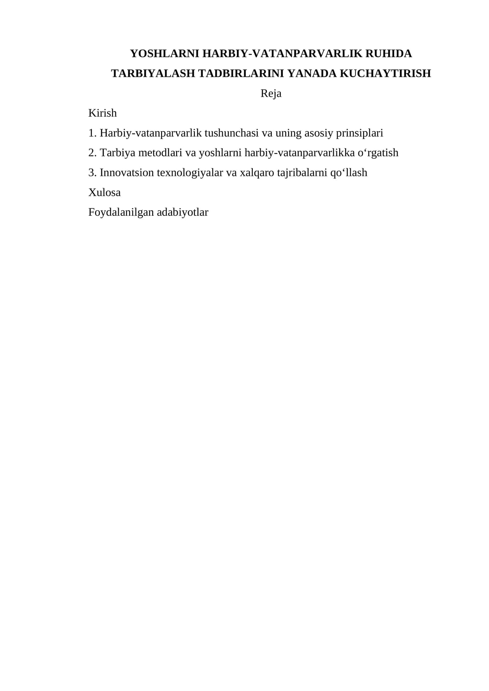 Harbiy-vatanparvarlik ruhida tarbiyalash tadbirlari