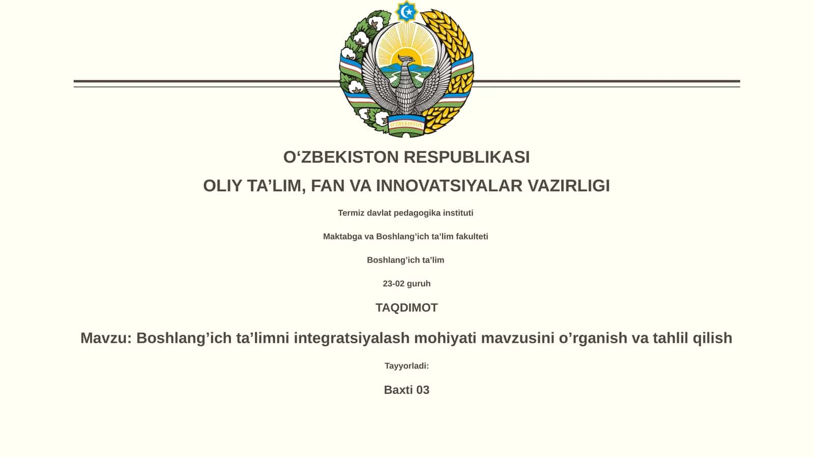Boshlangʼich taʼlimni integratsiyalash mohiyati mavzusini oʼrganish va tahlil qilish