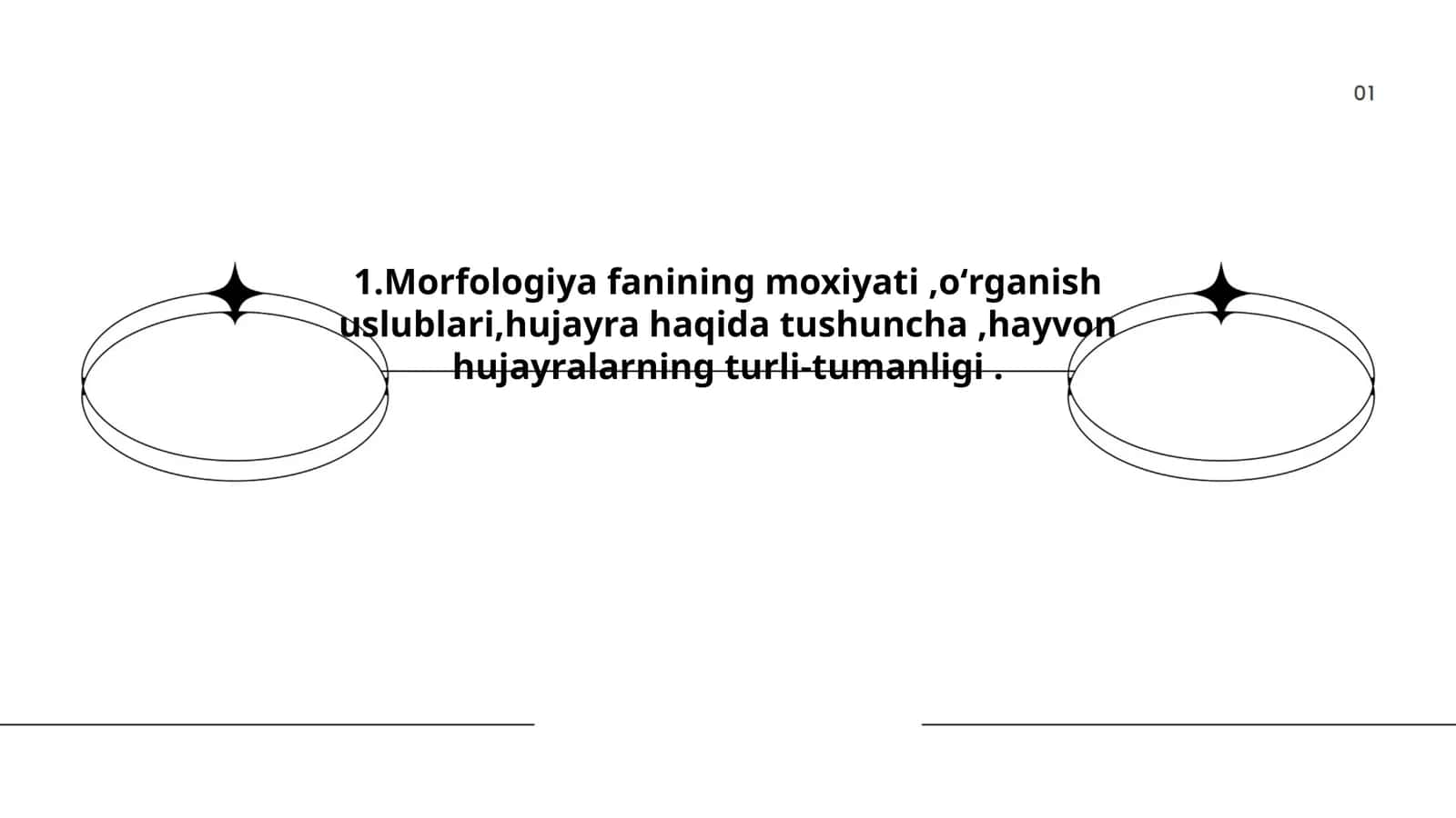 Morfologiya fanining mohiyati, o'rganish uslublari, hujayra haqida tushuncha, hayvon hujayralarning turli-tumanligi