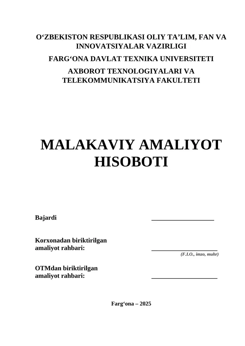 Amaliyot hisobot telekommunikatsiya