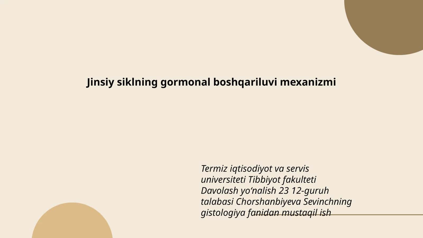 Jinsiy siklning gormonal boshqariluvi mexanizmi