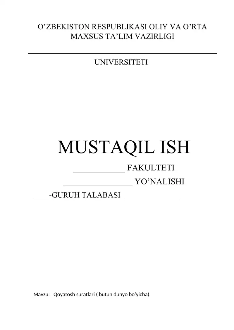 Qoyatosh suratlari (butun dunyo bo’yicha)