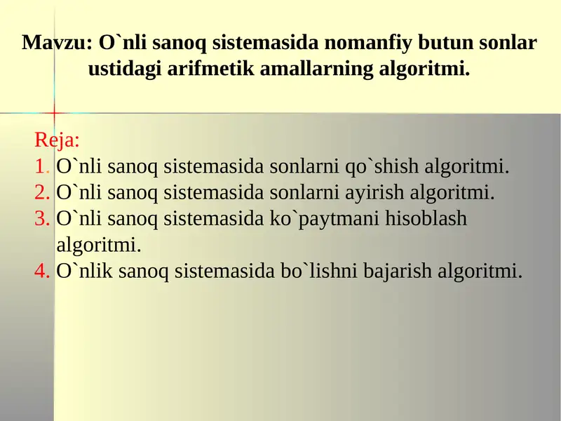 O`nlisanoq sistemasida arifmetika