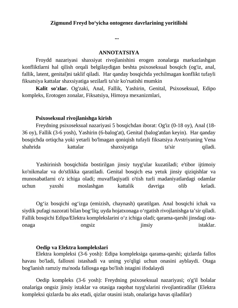 Psixoseksual rivojlanishga kirish