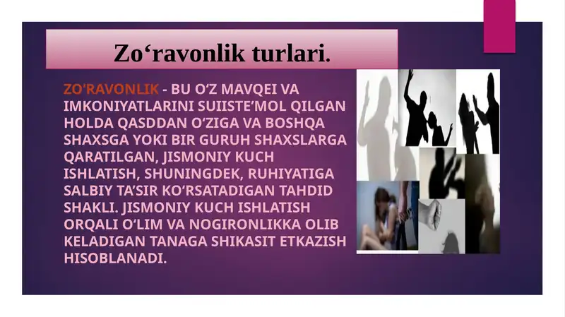 Zo‘ravonlik turlari.