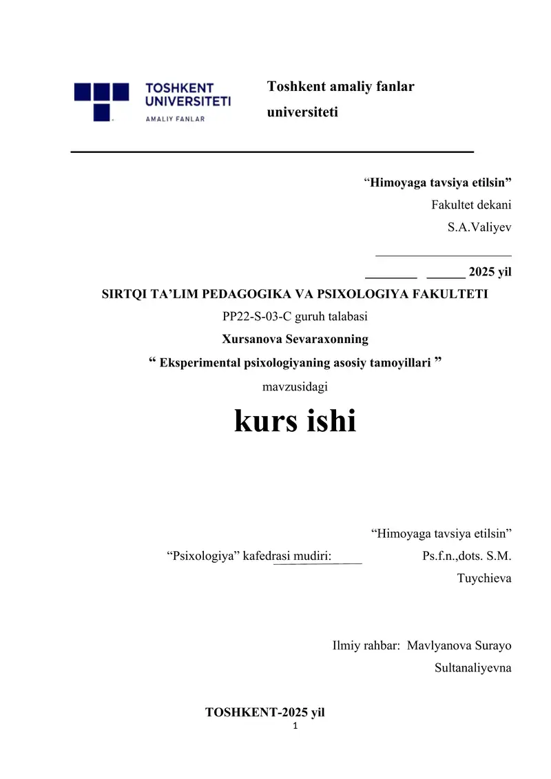 Eksperimental psixologiyaning asosiy tamoyillari